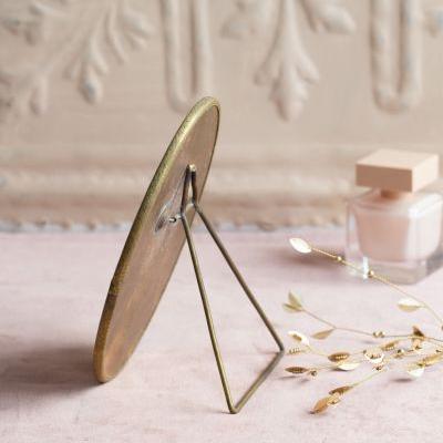 Greige Antique Brass Standing Oval Mirror