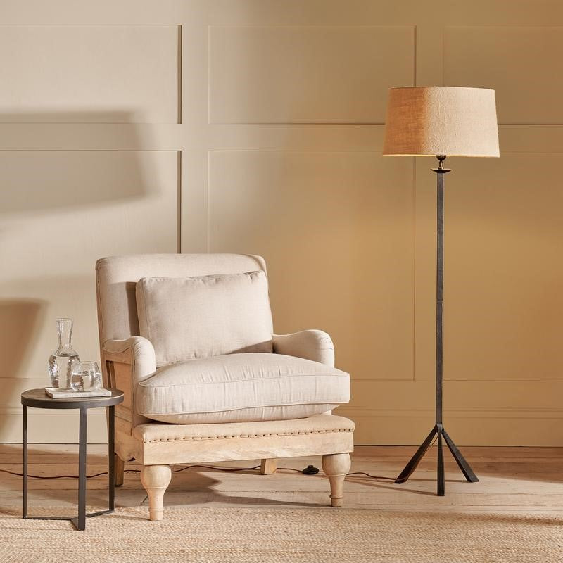 greige Antique Bronze Finish Tripod Floor Lamp