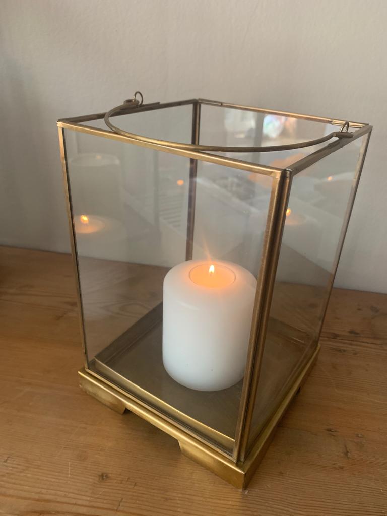 Greige Antique Effect Brass Box Lanterns - Two Sizes