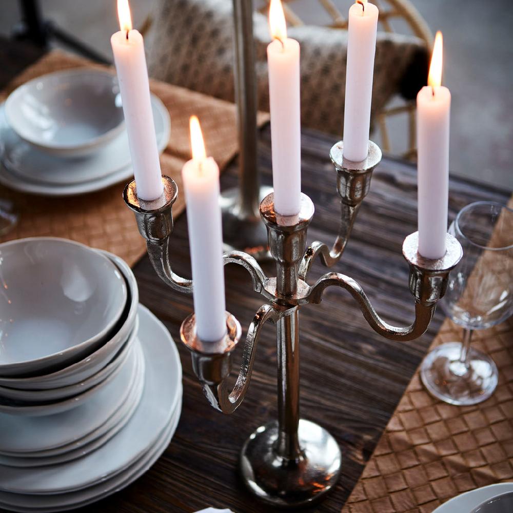 Greige Antique Silver Metal Candelabra - Three Sizes