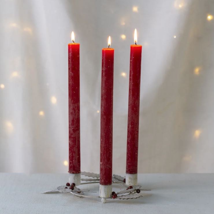 Greige Antique White Holly Candle Holder Wreath