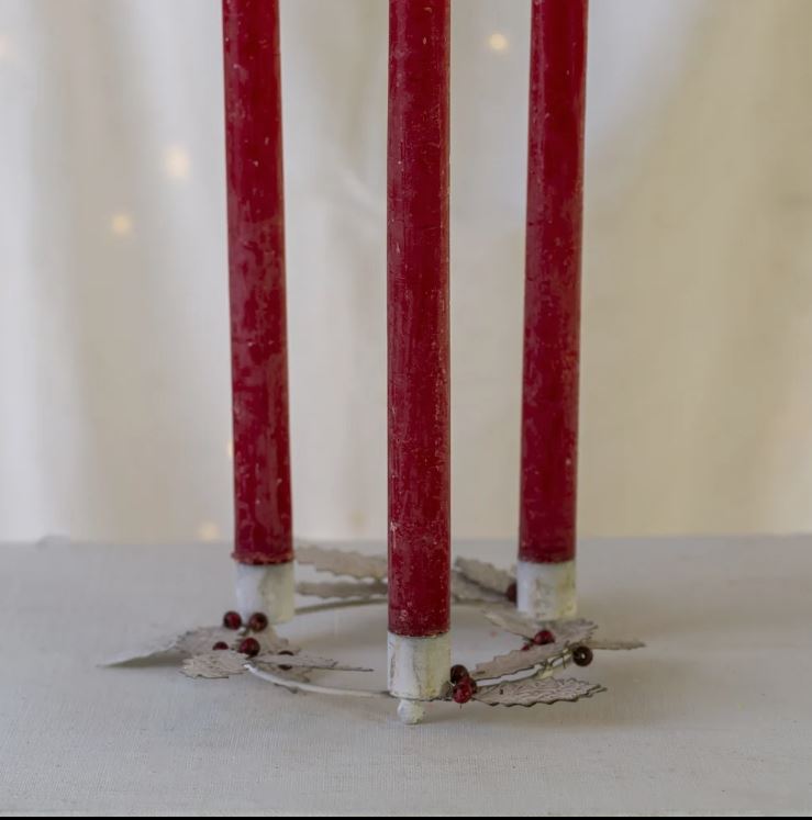 Greige Antique White Holly Candle Holder Wreath