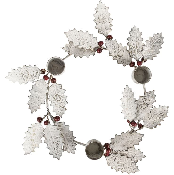 Greige Antique White Holly Candle Holder Wreath