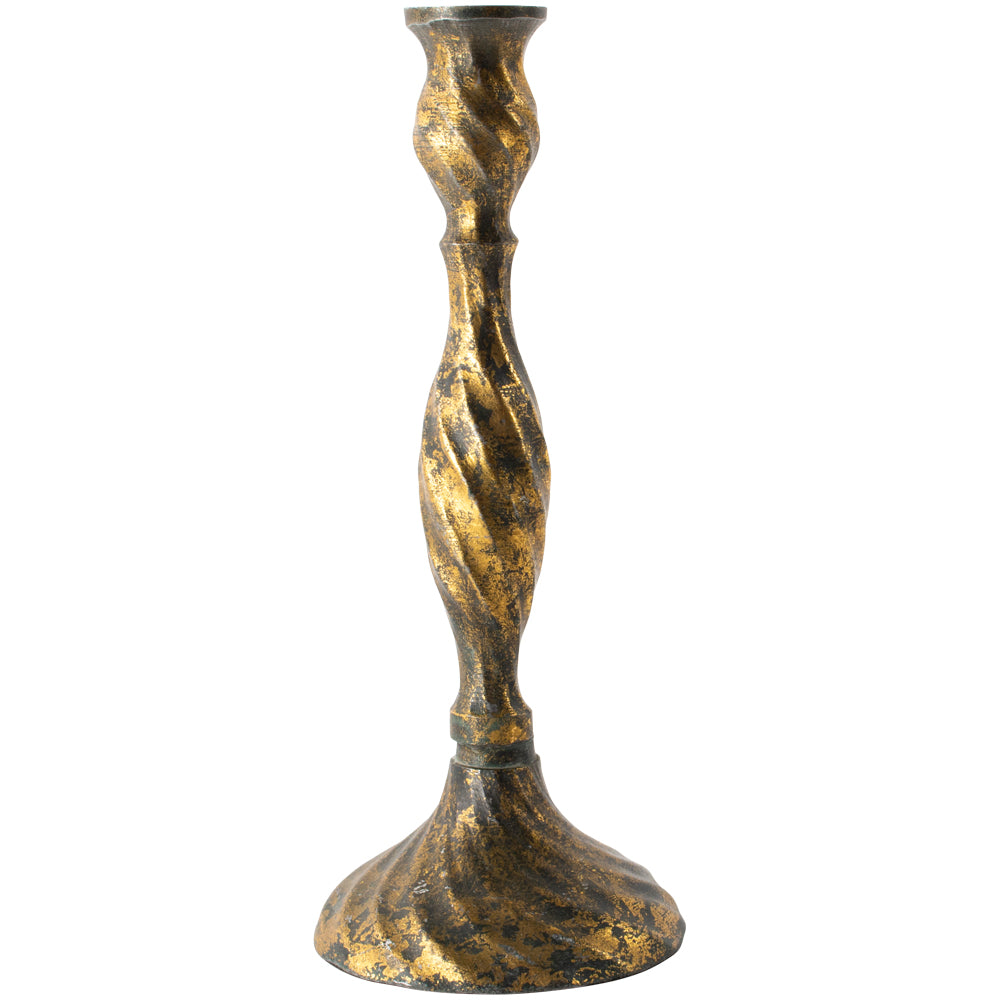 Greige Antiqued Gold Candlestick
