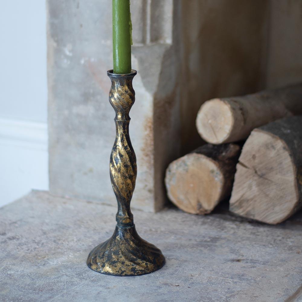 greige Antiqued Gold Candlestick