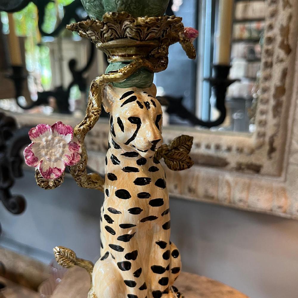 Greige Antiqued Ornate Leopard Candle Holder