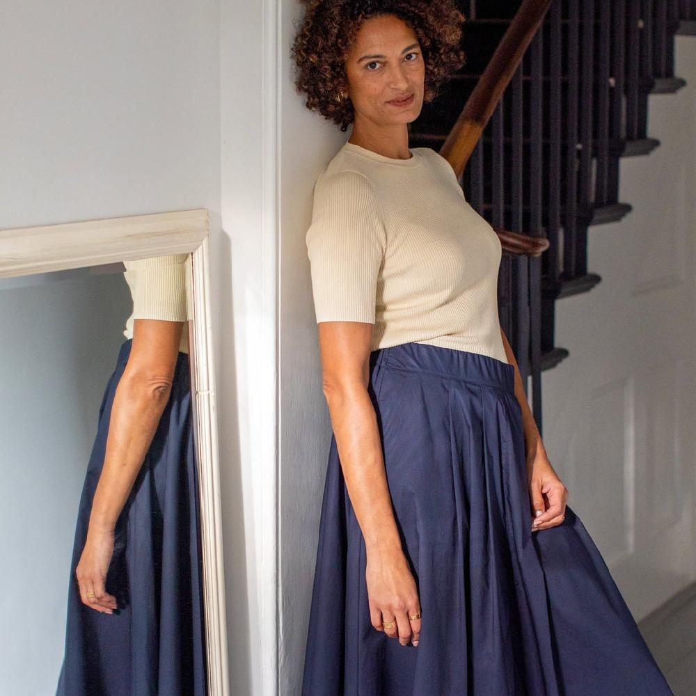 Greige Audrey Pure Cotton Skirt From Chalk - Navy