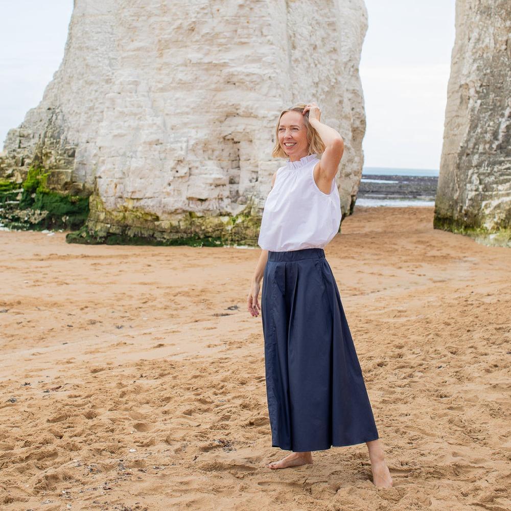 Greige Audrey Pure Cotton Skirt From Chalk - Navy