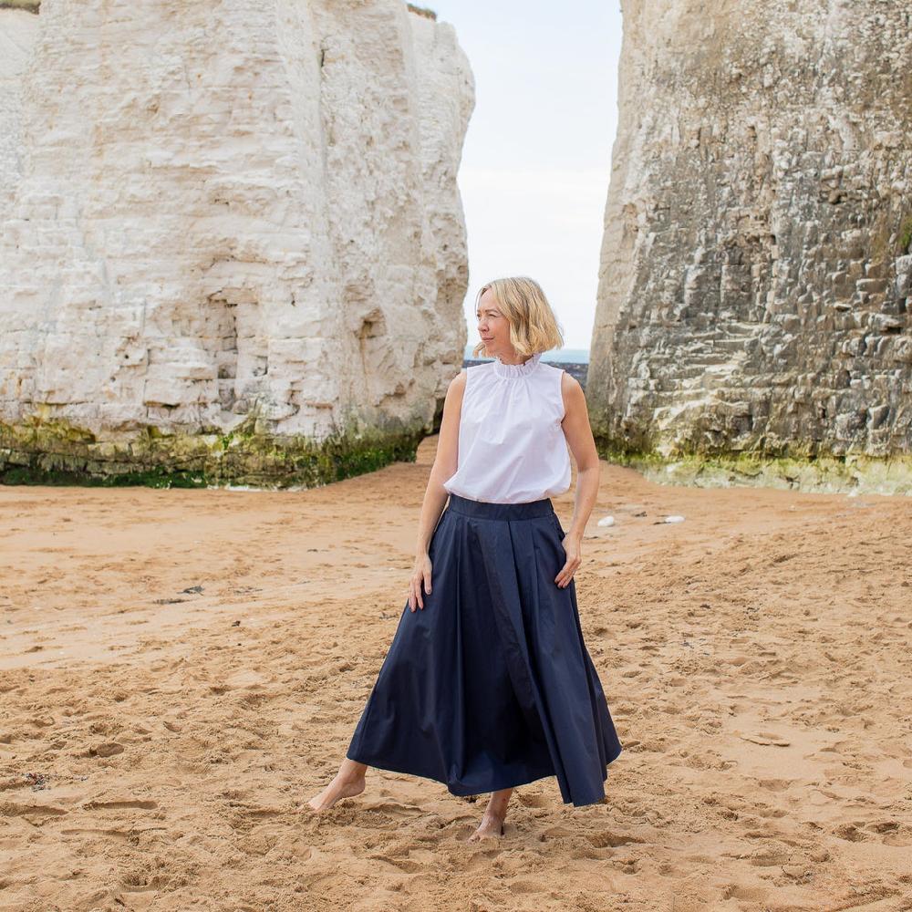 greige Audrey Pure Cotton Skirt from Chalk - Navy