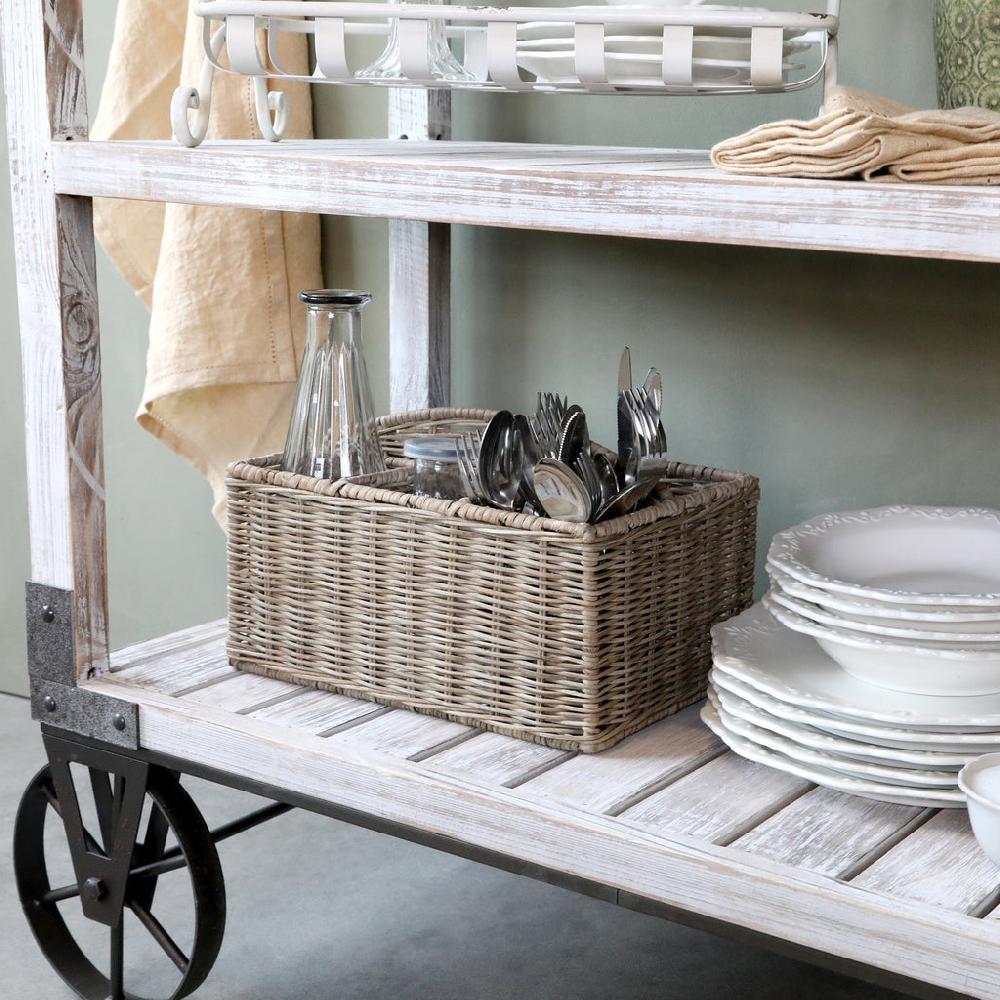 Greige Basket With Four Compartments