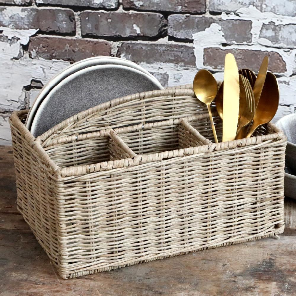 greige Basket with Four Compartments