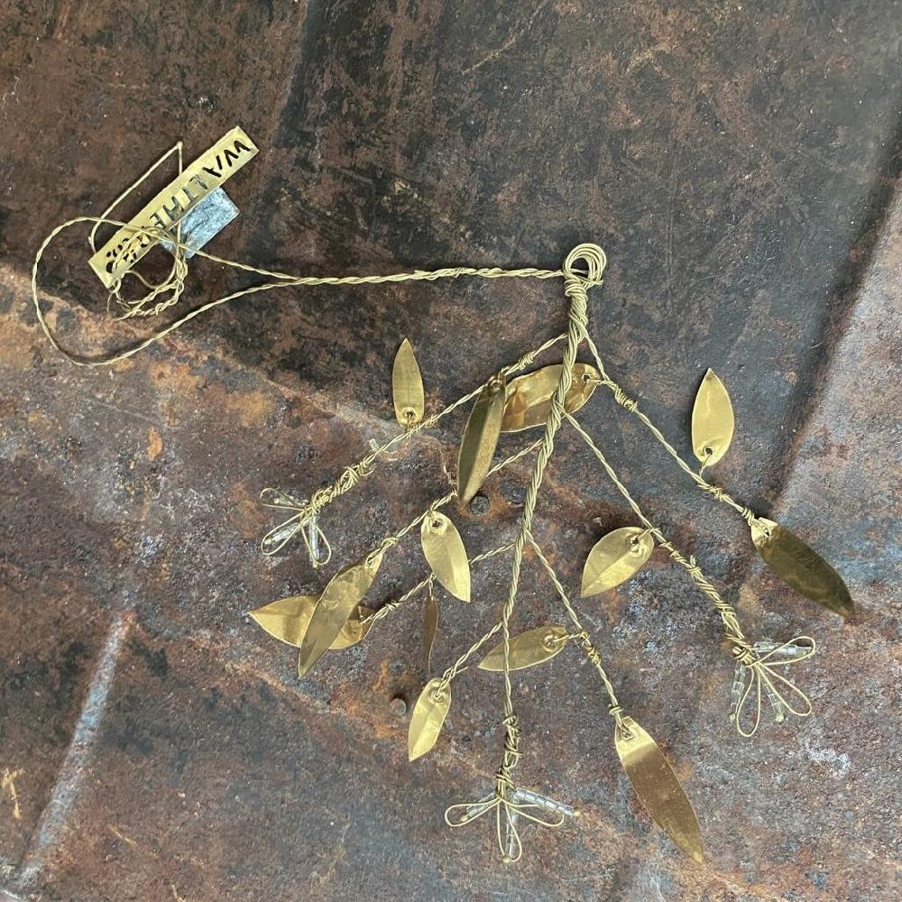 Greige Beaded Brass Flower & Leaf Branch - Walther & Co