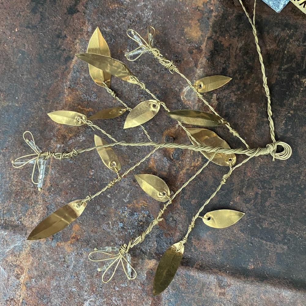 Greige Beaded Brass Flower & Leaf Branch - Walther & Co