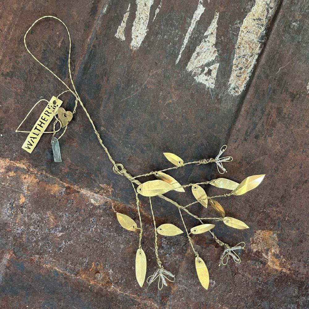 greige Beaded Brass Flower & Leaf Branch - Walther & Co