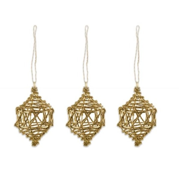 Greige Beaded Brass Wire Baubles - Set Of Three