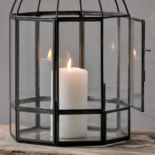 Greige Birdcage Style Metal And Glass Lantern
