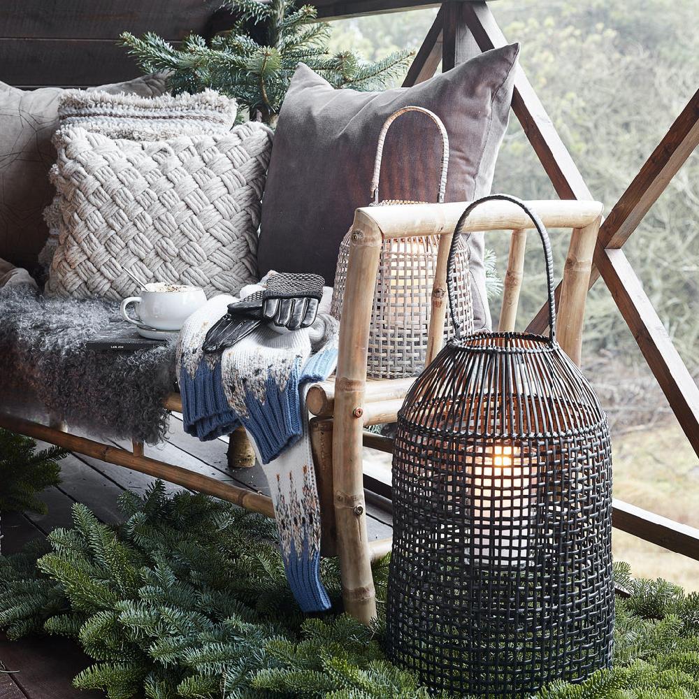 Greige Black Rattan Lantern - Two Sizes