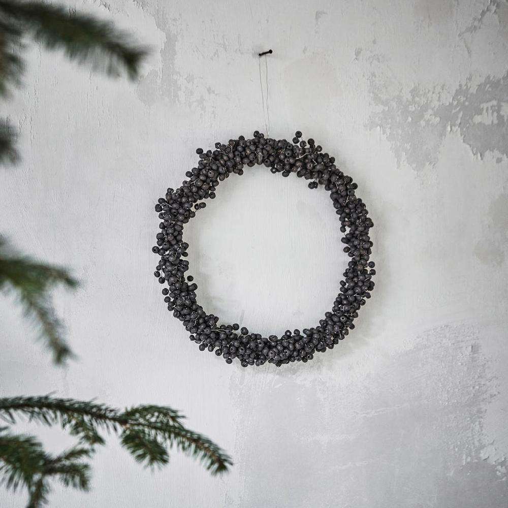 Greige Black Wooden Bead Wreath - Two Sizes