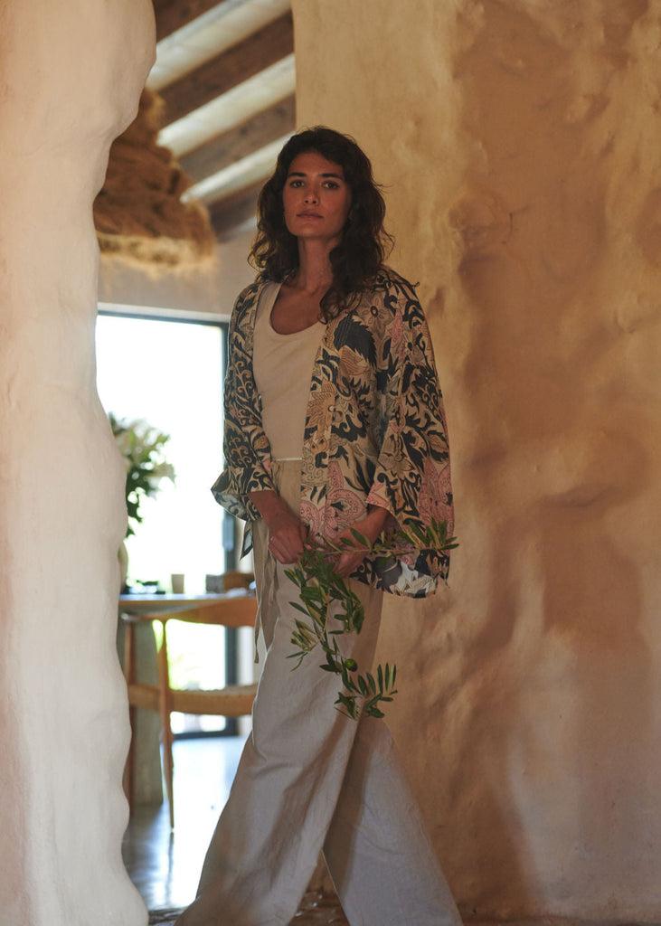 Greige Block Taupe Kimono - One Hundred Stars