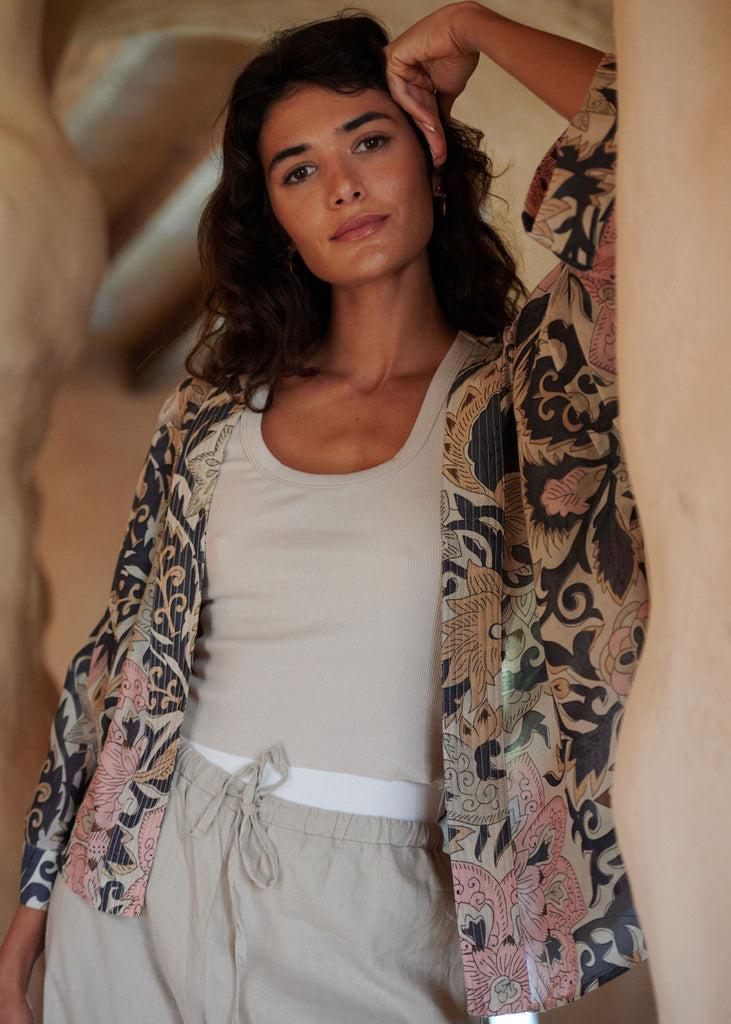 greige Block Taupe Kimono - One Hundred Stars