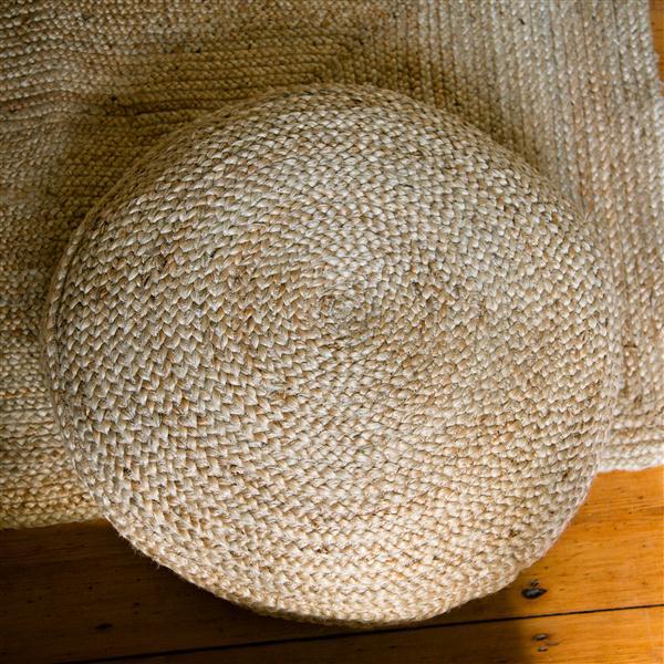 Greige Braided Hemp Pouf - Pouffe
