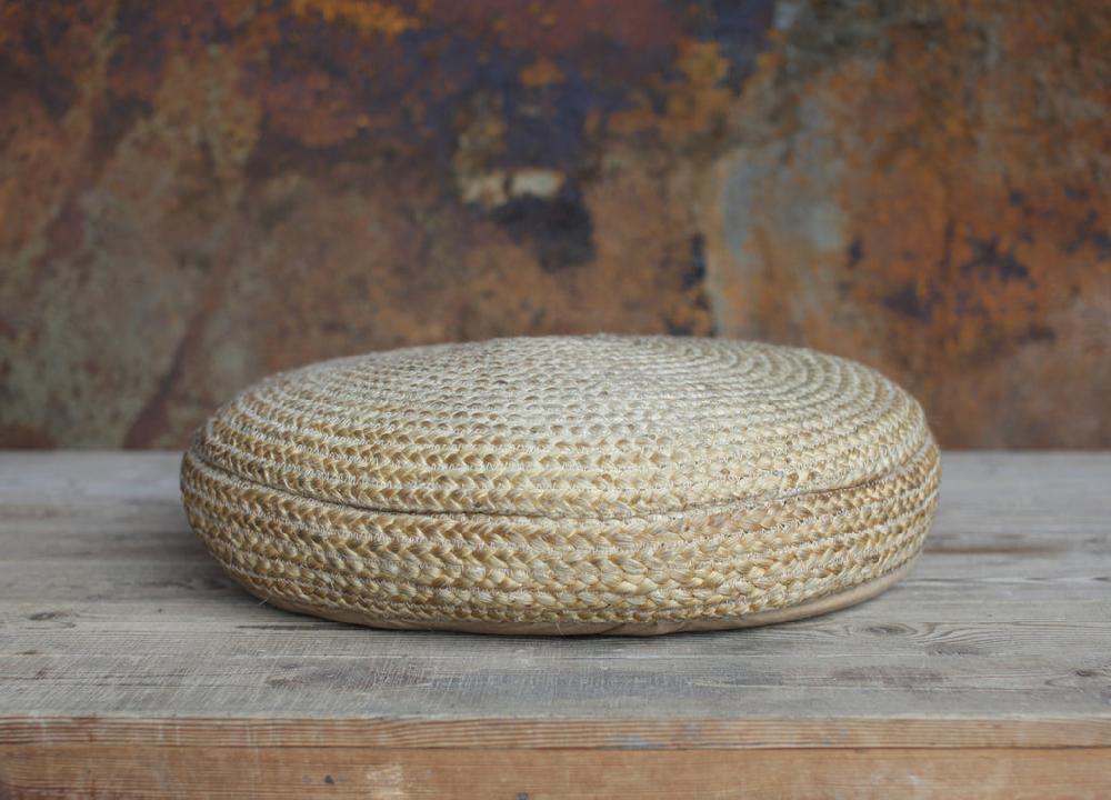 greige Braided Hemp Pouf - Pouffe