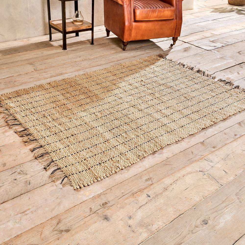 Greige Braided Hemp Rug - Natural & Black - Two Sizes