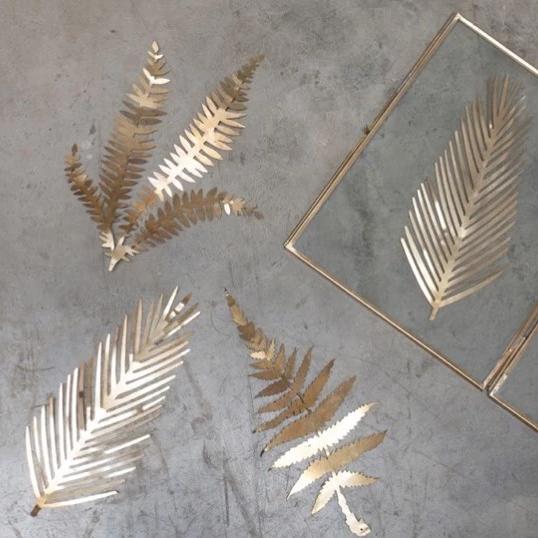 Greige Brass Foliage Artwork - Set Of Three - Small