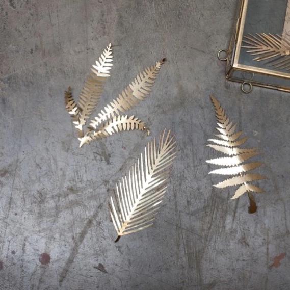 greige Brass Foliage Artwork - Set of Three - Small