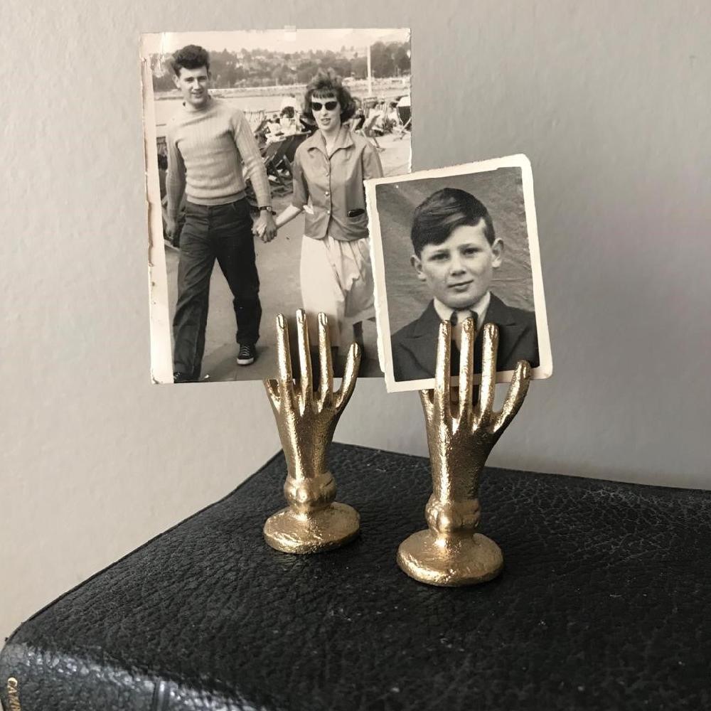 greige Brass Hand Card Holder or Place Name Holder