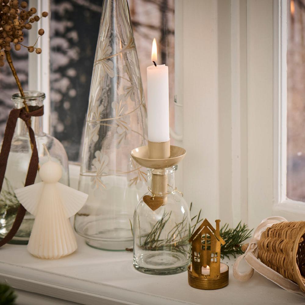 Greige Brass House Tealight Holder