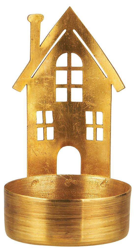 Greige Brass House Tealight Holder