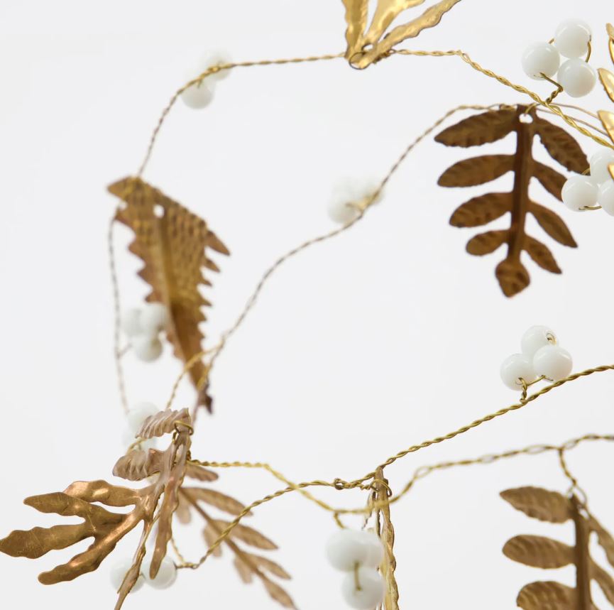 Greige Brass Leaf And White Bead Garland