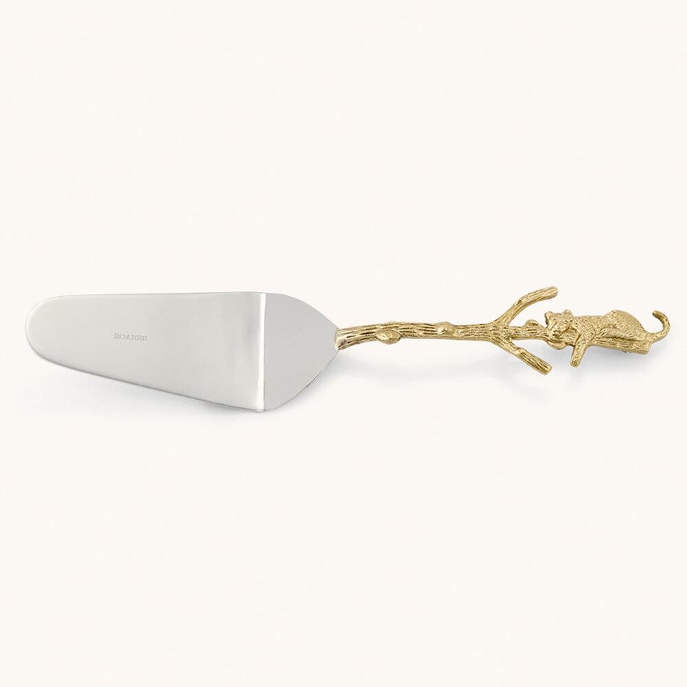 Greige Brass Leopard Cake Server