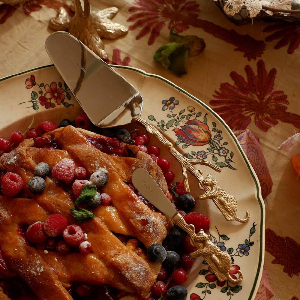 Greige Brass Leopard Cake Server