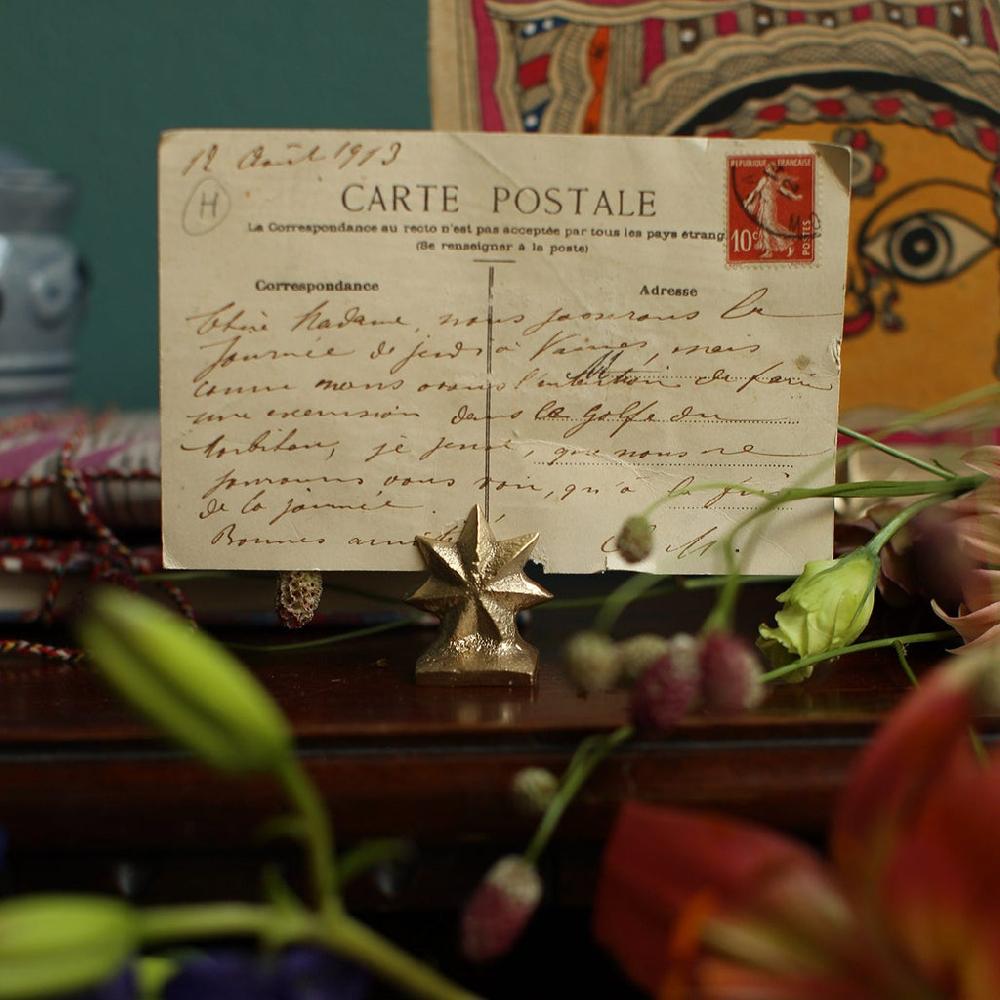 greige Brass Star Card Holder or Place Name Holder