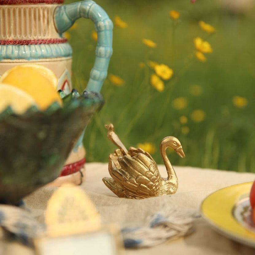 Greige Brass Swan Condiment Set