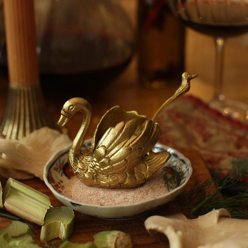 greige Brass Swan Condiment Set