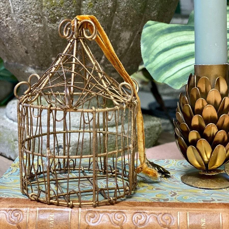 Greige Brass Wire Birdcage Hanging Decoration