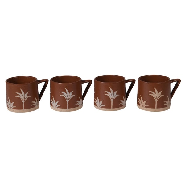 Greige Brown Retro Palm Tree Mug - Set Of Four