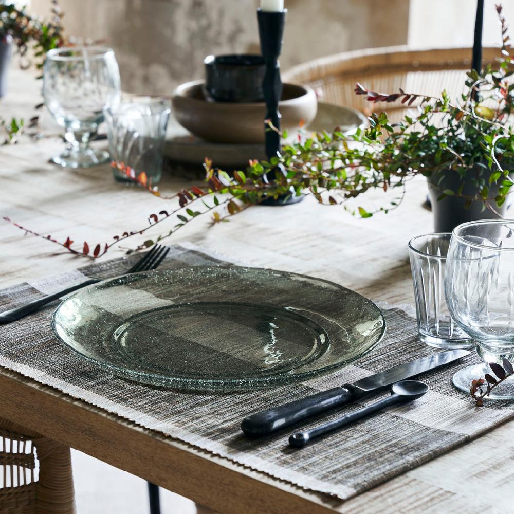 Greige Bubble Glass Plate - Large - Aqua Blue Or Green