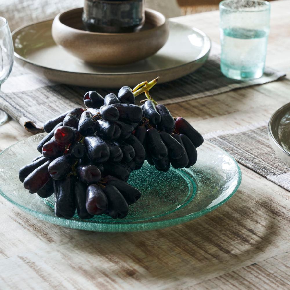 Greige Bubble Glass Plate - Large - Aqua Blue Or Green