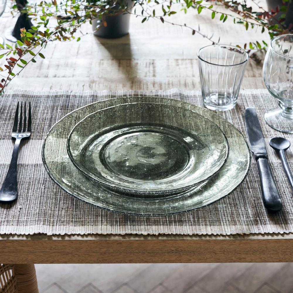 Greige Bubble Glass Plate - Small - Aqua Blue Or Green