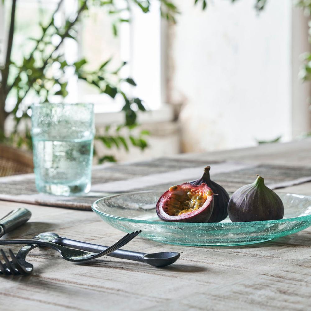 greige Bubble Glass Plate - Small - Aqua Blue or Green