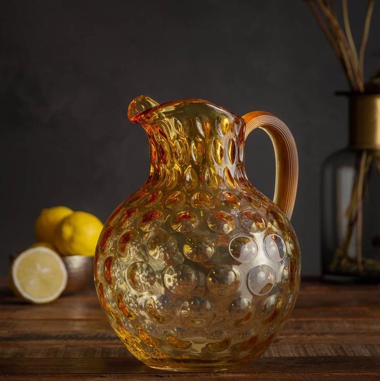 greige Bubbles Glass Jug - Light Amber - 2 Litre