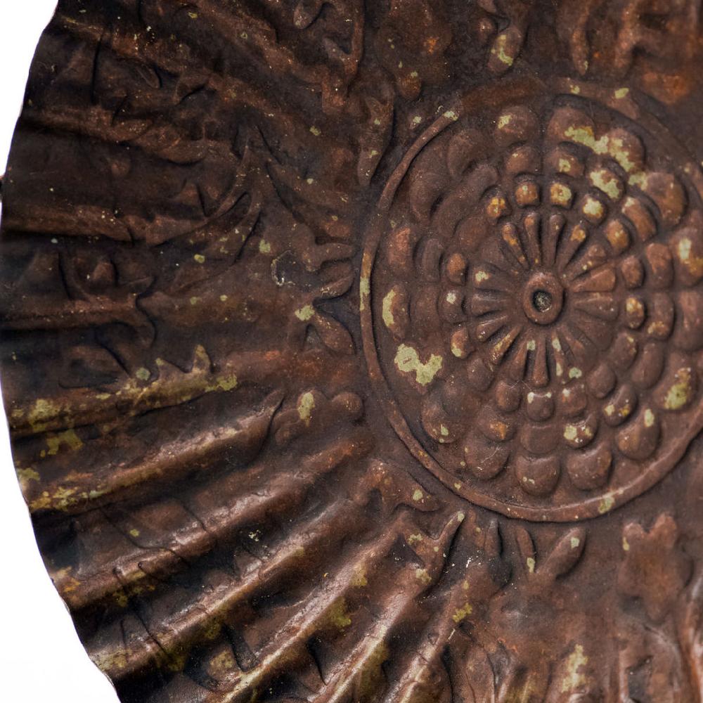 Greige Burnt Red Iron Candle Tray - 14cm