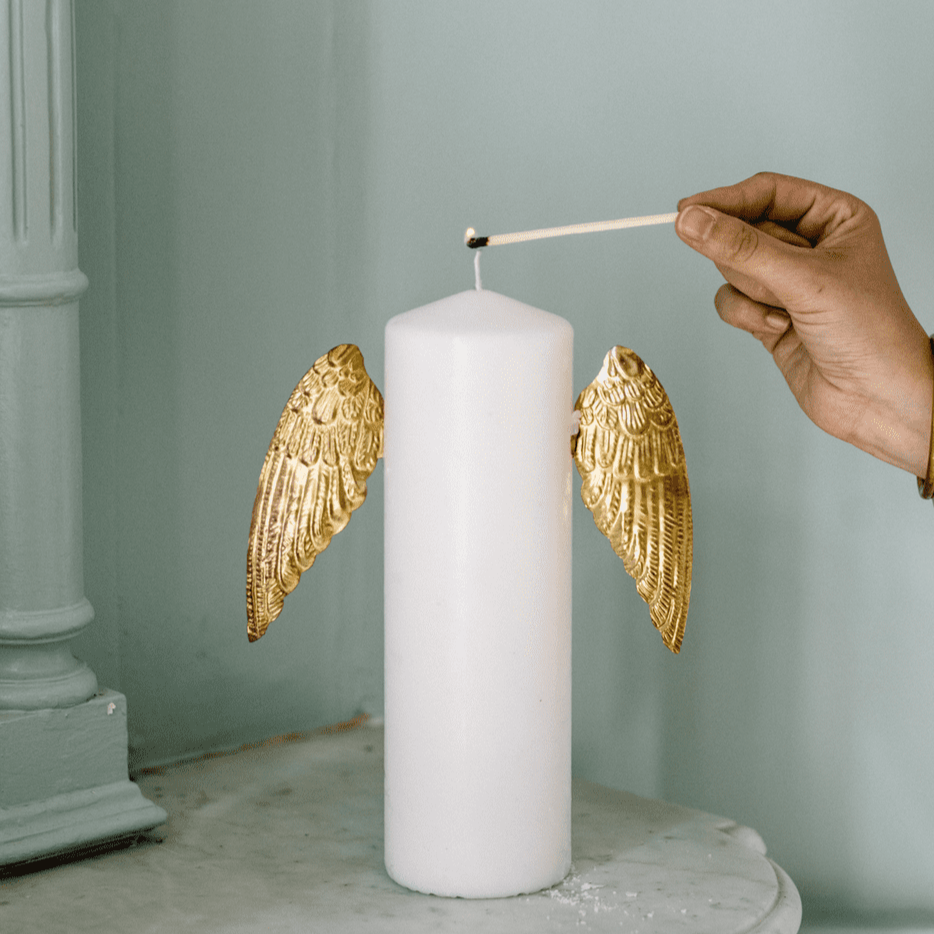 greige Candle Decoration - Wings - Boncoeurs