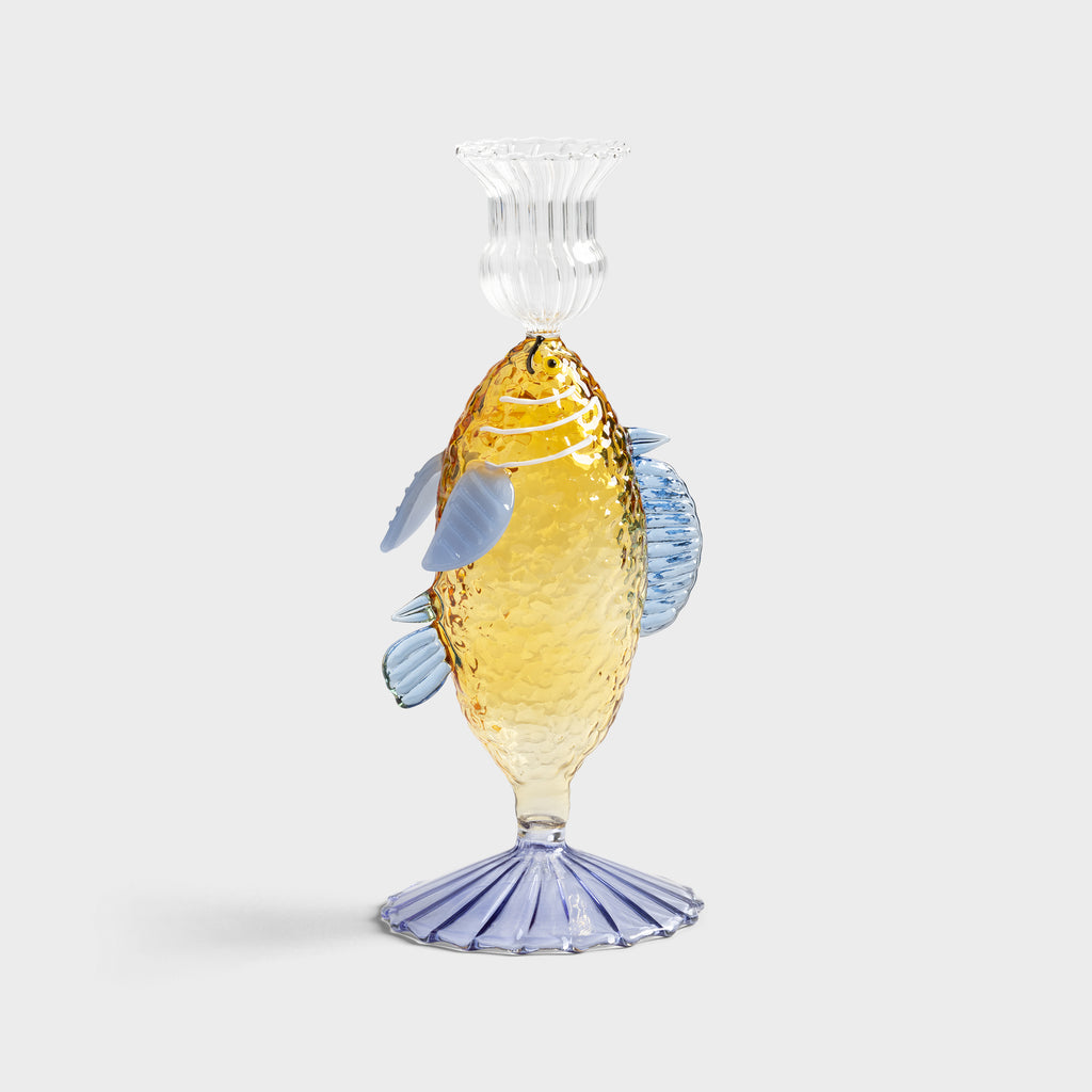 Greige Candle Holder Fish - Blue Green Or Yellow