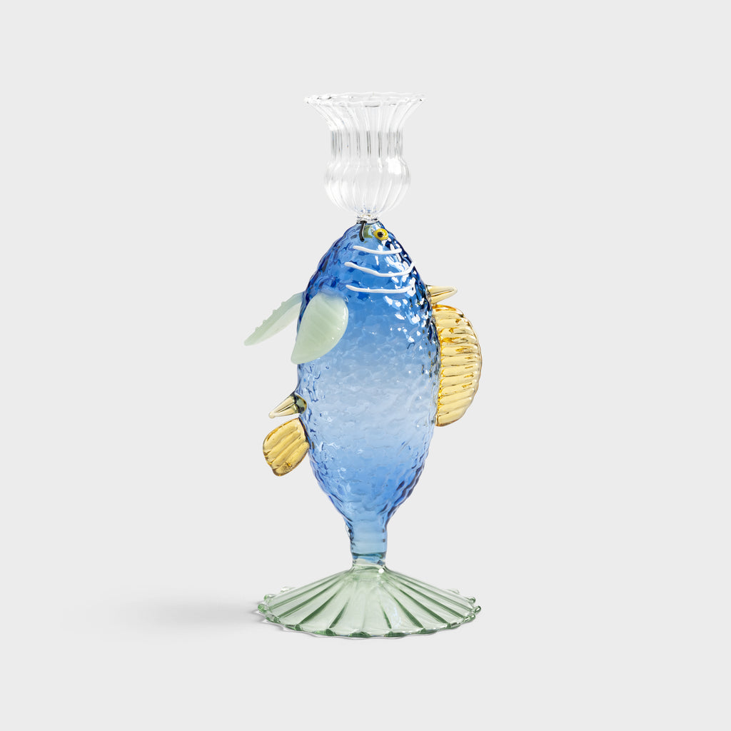 Greige Candle Holder Fish - Blue Green Or Yellow