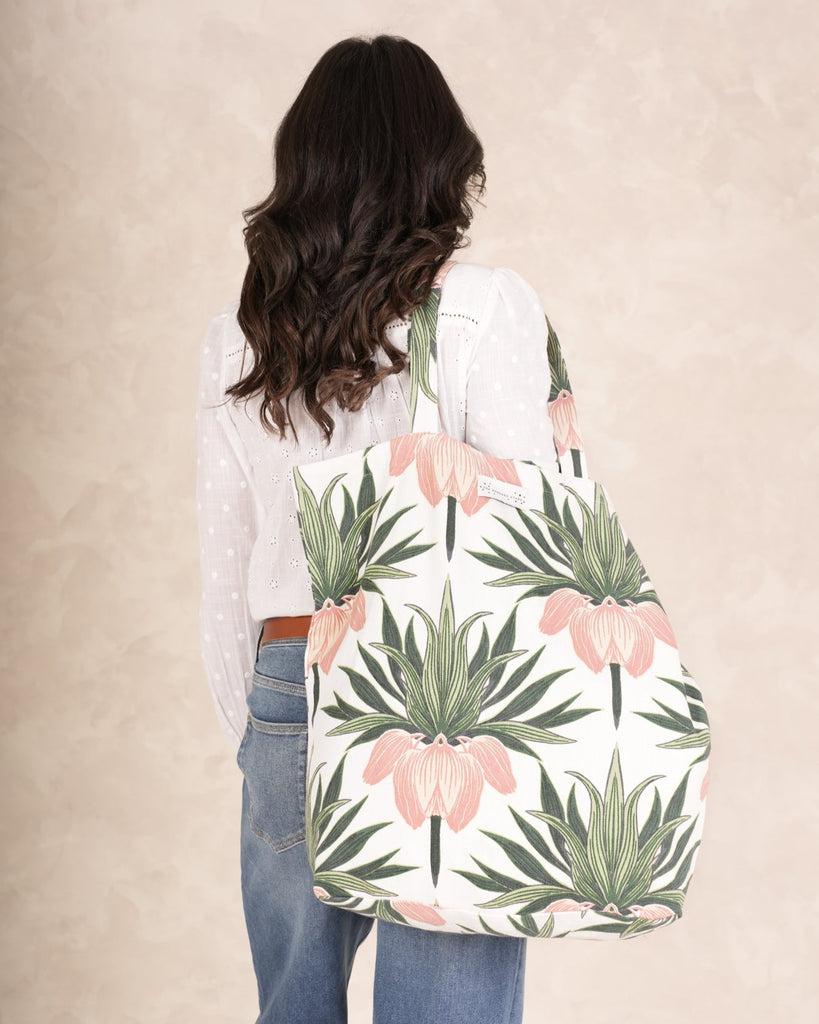 greige Canvas Bag - Deco Bud Ivory - One Hundred Stars